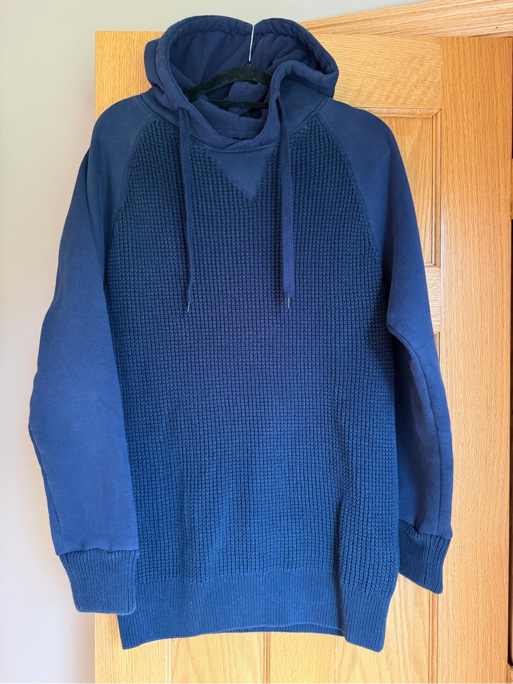 PX Clothing Men Medium Blue Waffle Knit Pullover Hoodie Textured Sweatshirt